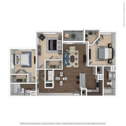 Floor plan for 3 beds, 2 baths, 1380 sqft